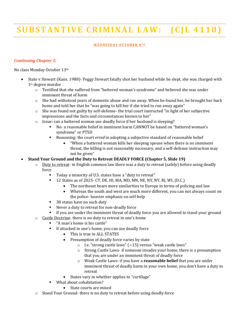 Substantive Criminal Law Lecture Notes