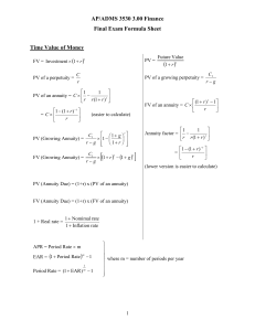 Finance Final Exam Formula Sheet