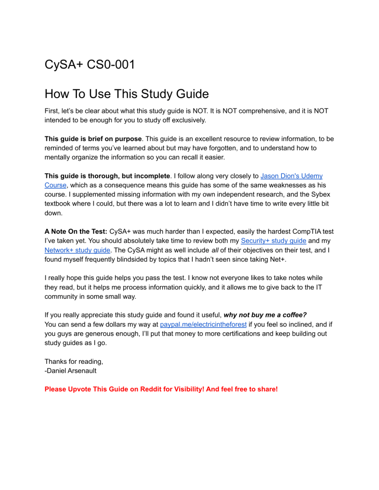 CySA+ CS0-001 Study Guide PDF