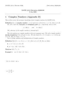 MATH 121A: Complex Numbers, Fields, Vector Spaces