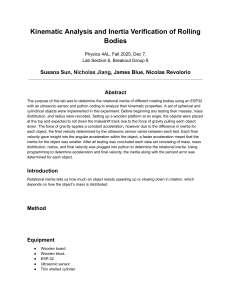 Rolling Bodies Inertia Lab Report