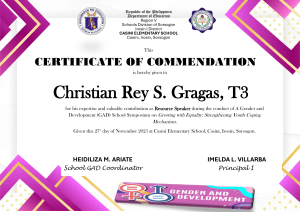 GAD Symposium Certificate of Commendation