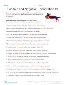 Positive and Negative Connotation Worksheet