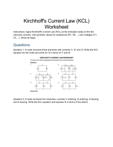 Kirchhoff's Current Law Worksheet with Answers