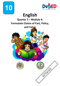 Grade 10 English Module: Formulating Claims