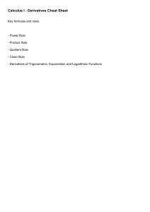 Calculus I Derivatives Cheat Sheet