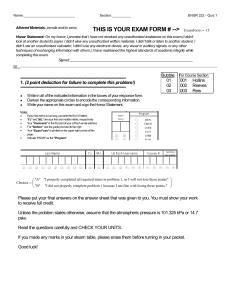 ENGR 222 Thermodynamics & Fluid Mechanics Quiz