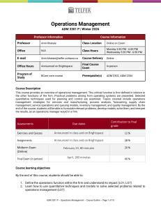Operations Management ADM 3301 Course Outline