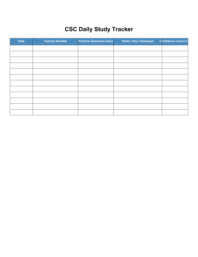 CSC Daily Study Tracker Template