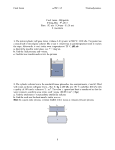 APSC 252 Thermodynamics Final Exam 2025