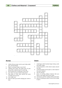 Clothes Vocabulary Crossword Puzzle