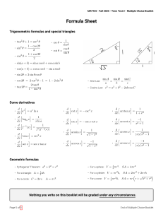 MAT135 Term Test Formula Sheet