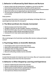 Introduction to Psychology Core Principles Study Guide