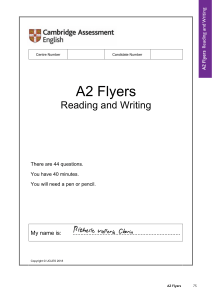 A2 Flyers Reading and Writing Practice Test