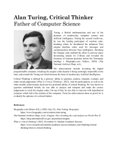 Alan Turing: Critical Thinker & Computer Science Pioneer