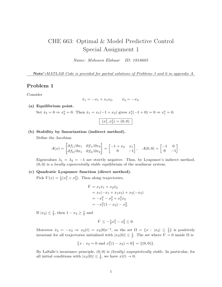 Optimal & Model Predictive Control Assignment
