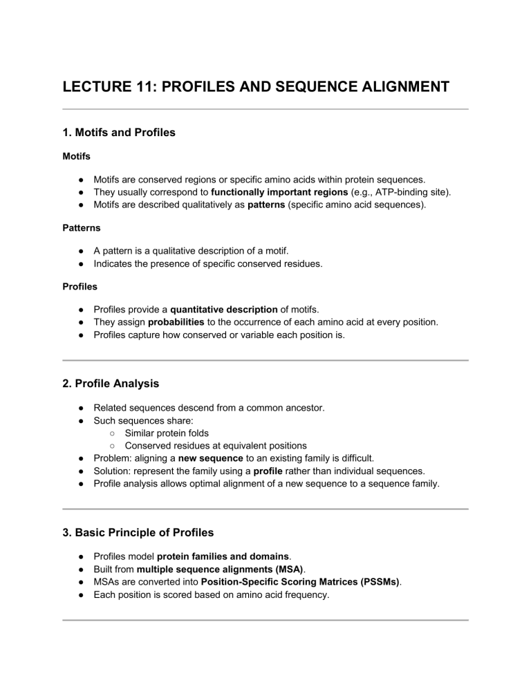 Lecture Profile Profiles & Phylogenetics Lecture Notes