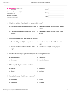 Properties of Light Physics Worksheet