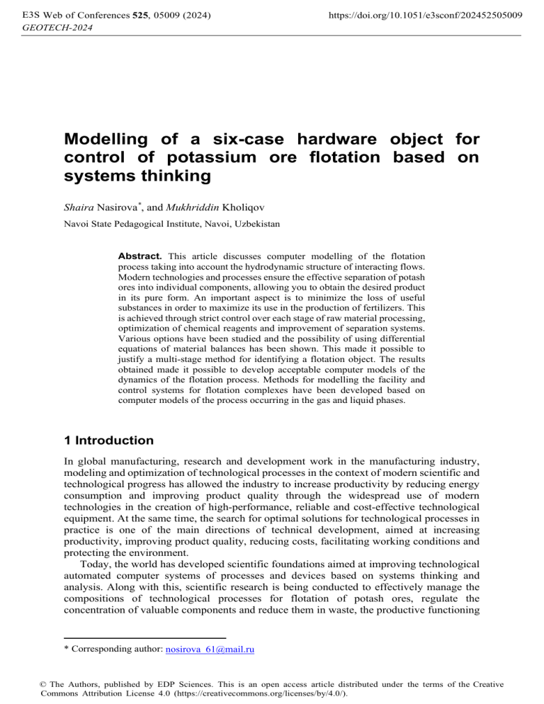 Modelling Potash Ore Flotation Control