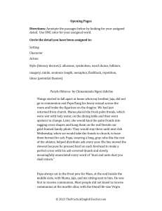 Purple Hibiscus Literary Analysis Worksheet