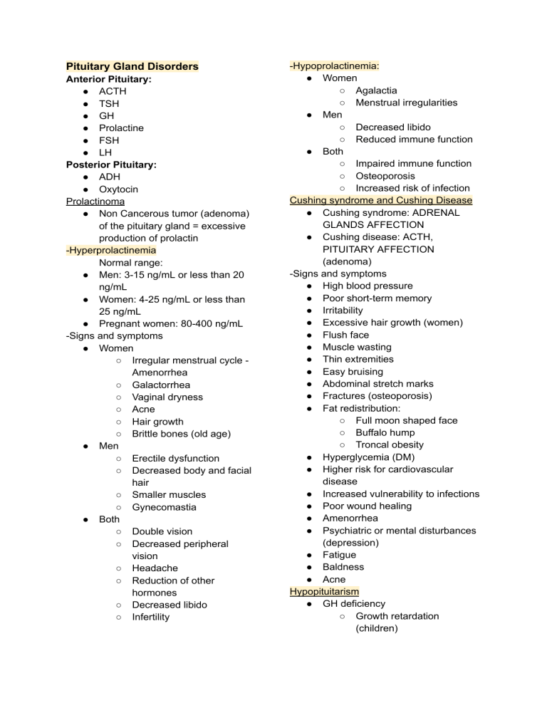 Endocrine System Disorders Study Guide