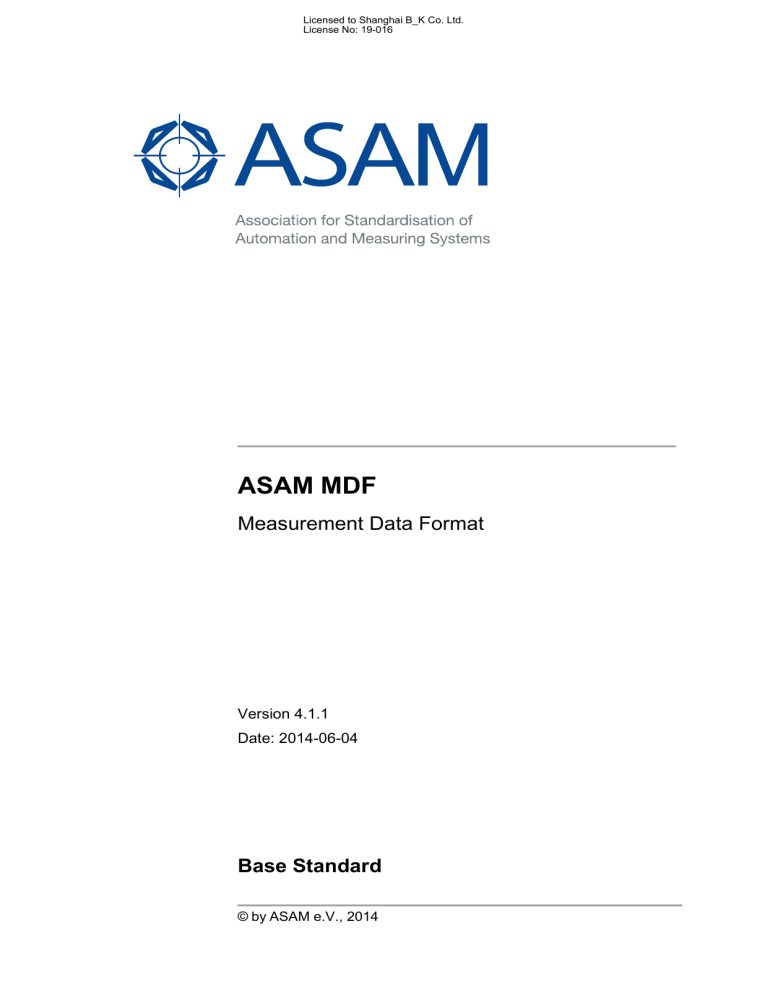 ASAM MDF 4.1.1 Measurement Data Format Standard