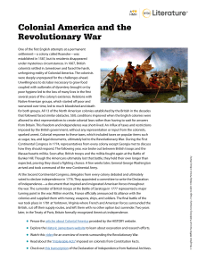 Colonial America and the Revolutionary War