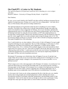 On ChatGPT: A Letter on AI in Higher Education