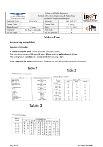 Casting Engineering Midterm Exam 2025