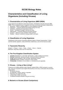 IGCSE Biology Notes: Classification of Living Organisms