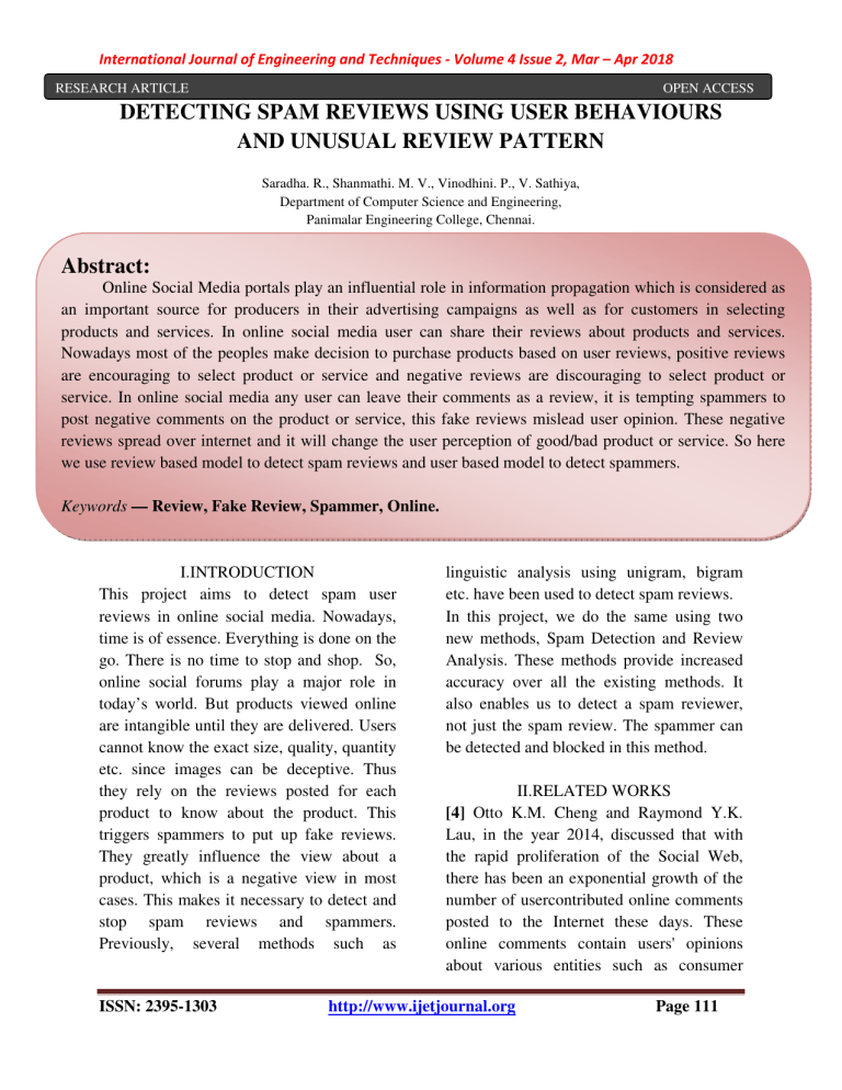 Detecting Spam Reviews Using User Behaviours and Unusual Review Patterns