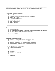 Data Governance: Principles, Reasons, and Metrics Infographic