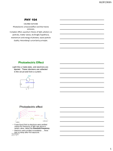 Photoelectric Effect & Quantum Theory Lecture Notes