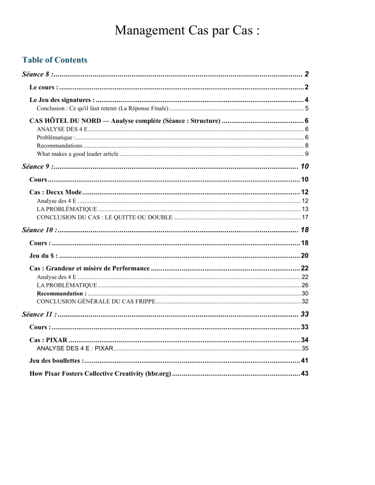 Management Cas par Cas : Manuel de cours avec études de cas