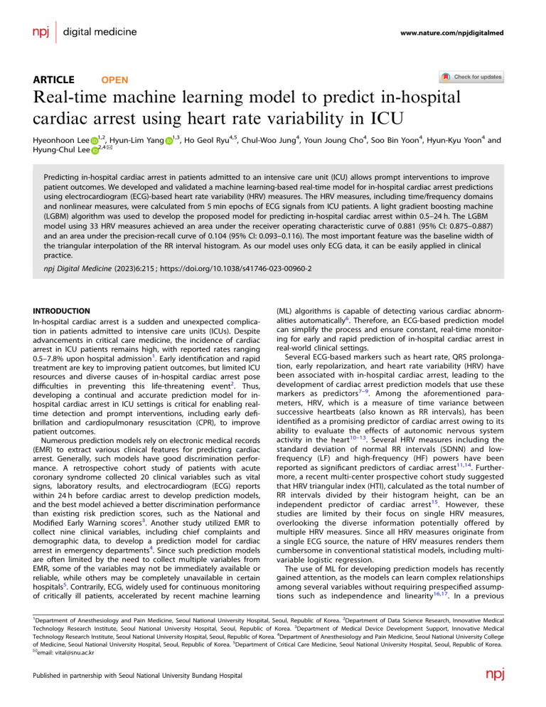 Real-time Machine Learning Model for Cardiac Arrest Prediction in ICU