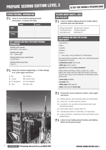 PREPARE Level 3 A2 Speaking Bank: Habits, Likes, Personal Info