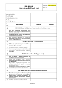 ISO 3834-2 Internal Audit Checklist