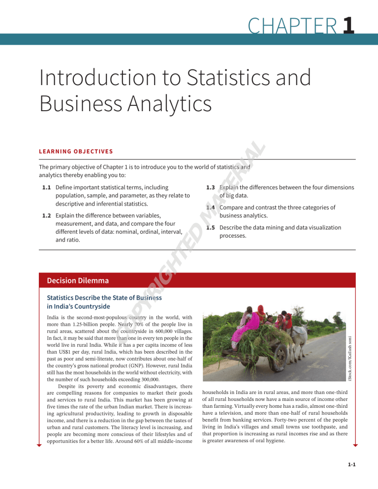 Chapter 1: Introduction to Statistics and Business Analytics