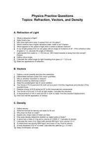 Physics Practice: Refraction, Vectors, Density