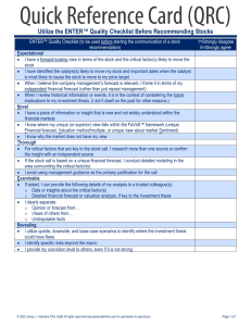 ENTER&trade; Quality Checklist for Stock Recommendations