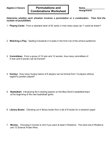 Algebra 2 Honors: Permutations and Combinations Worksheet