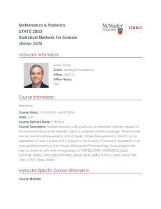 STATS 2B03 Course Outline McMaster University 2026
