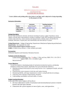MEM 255: Introduction to Controls Syllabus
