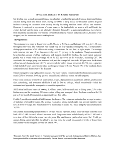Sri Krishna Restaurant Break-Even Analysis Case
