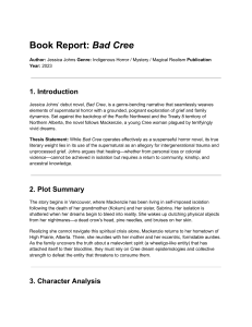 Bad Cree by Jessica Johns Book Report Analysis