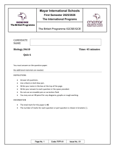 IGCSE Biology Quiz 6 Mayar Schools 2025/26