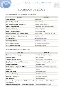 Lenguaje del Aula: Vocabulario Ingl&eacute;s-Espa&ntilde;ol
