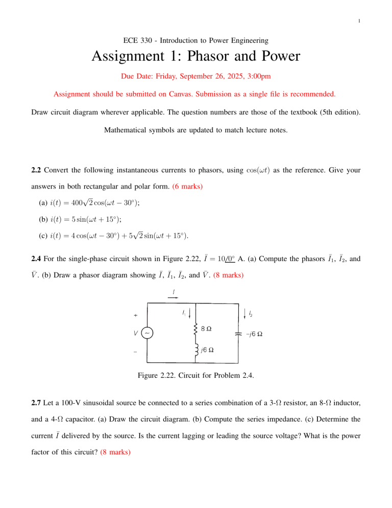 ECE 330 Power Engineering Assignments