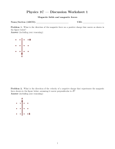Physics 1C Discussion Worksheet 1: Magnetic Fields and Forces