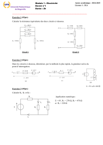 Devoir &Eacute;lectricit&eacute; Module 1 : Analyse de Circuits et Th&eacute;or&egrave;mes